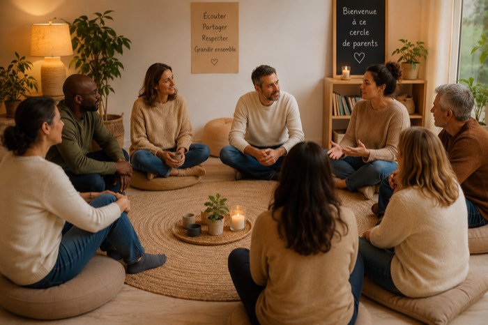 Cercle de parents réunis pour échanger